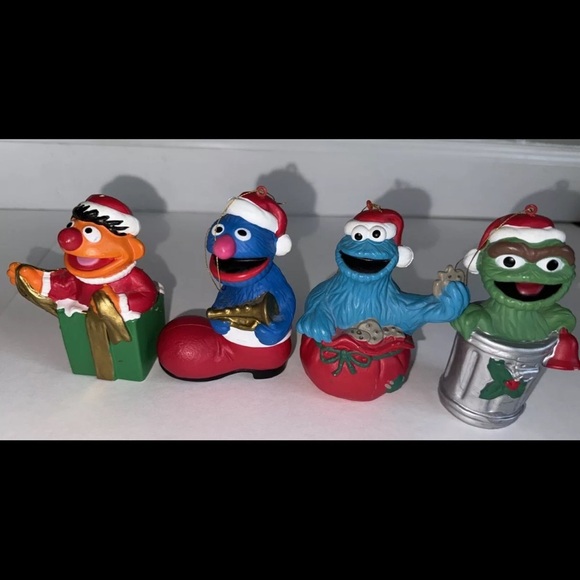 Set Of 4 Vintage Jim Henson Productions Sesame Street Ornaments Bert Ernie Oscar - Picture 1 of 10